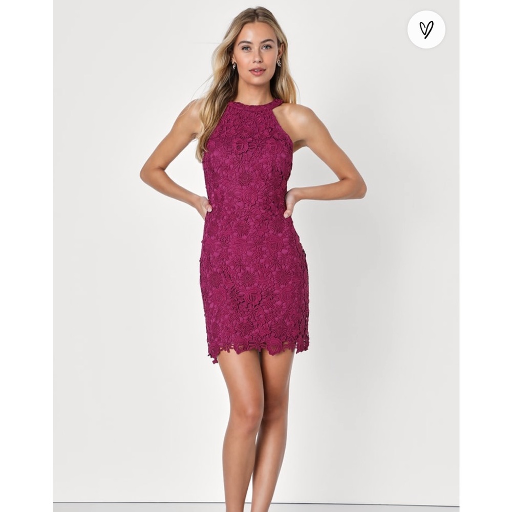 Love Poem Magenta Lace Mini Dress